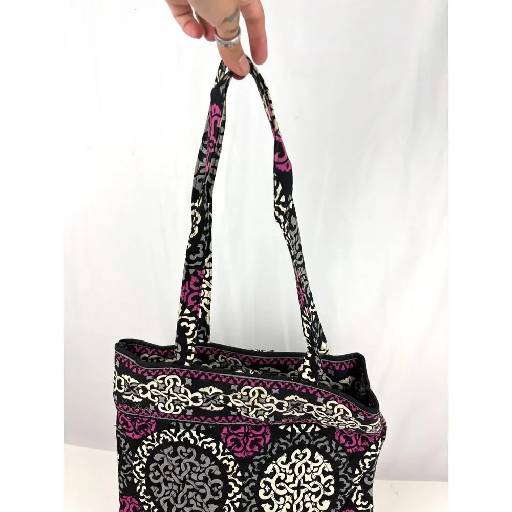 Vera Bradley Canterberry Magenta 2013‎ Tote Quilted Bag Black White READ